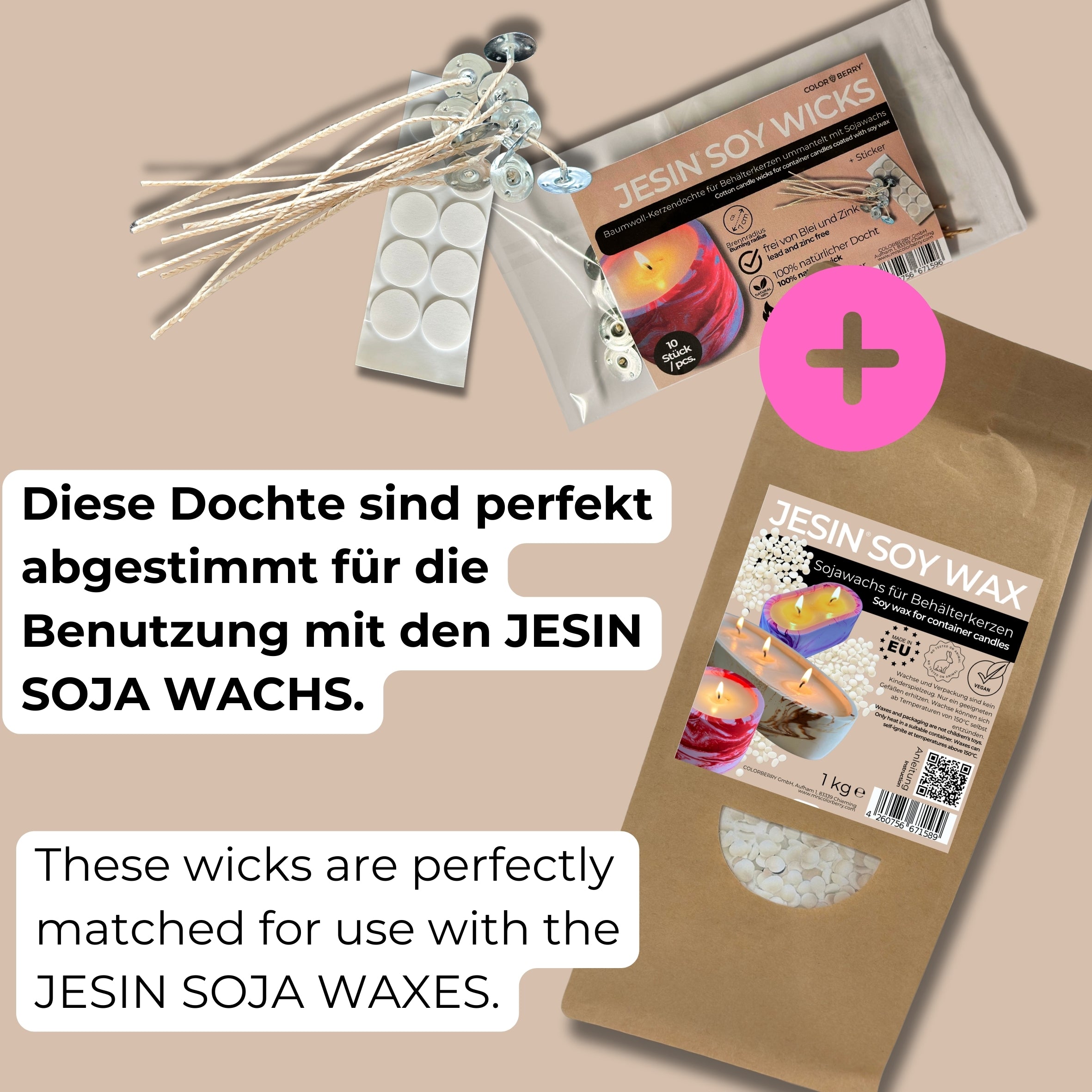 JESIN SOY SET - Wachs + Dochte für das Kerzengießen