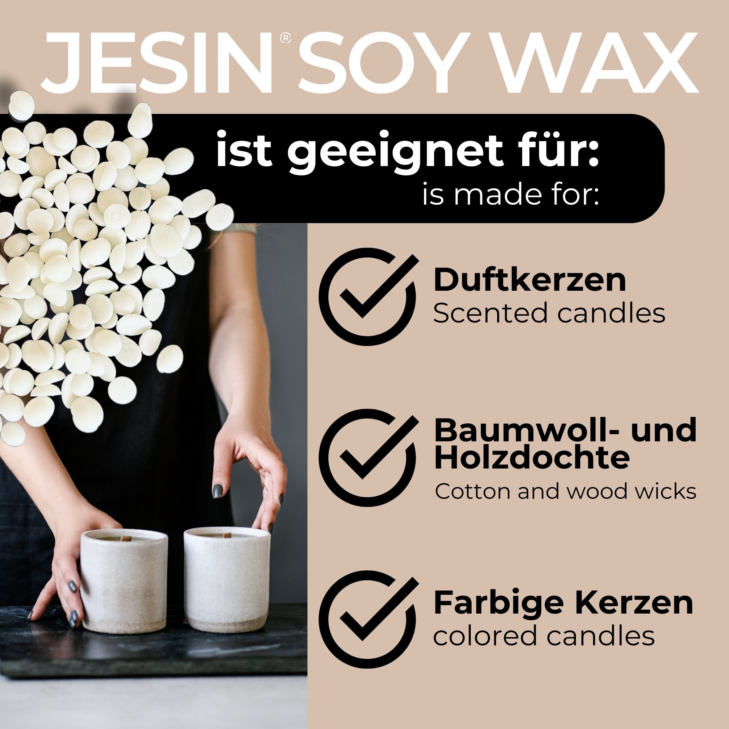 JESIN SOY SET - Wachs + Dochte für das Kerzengießen