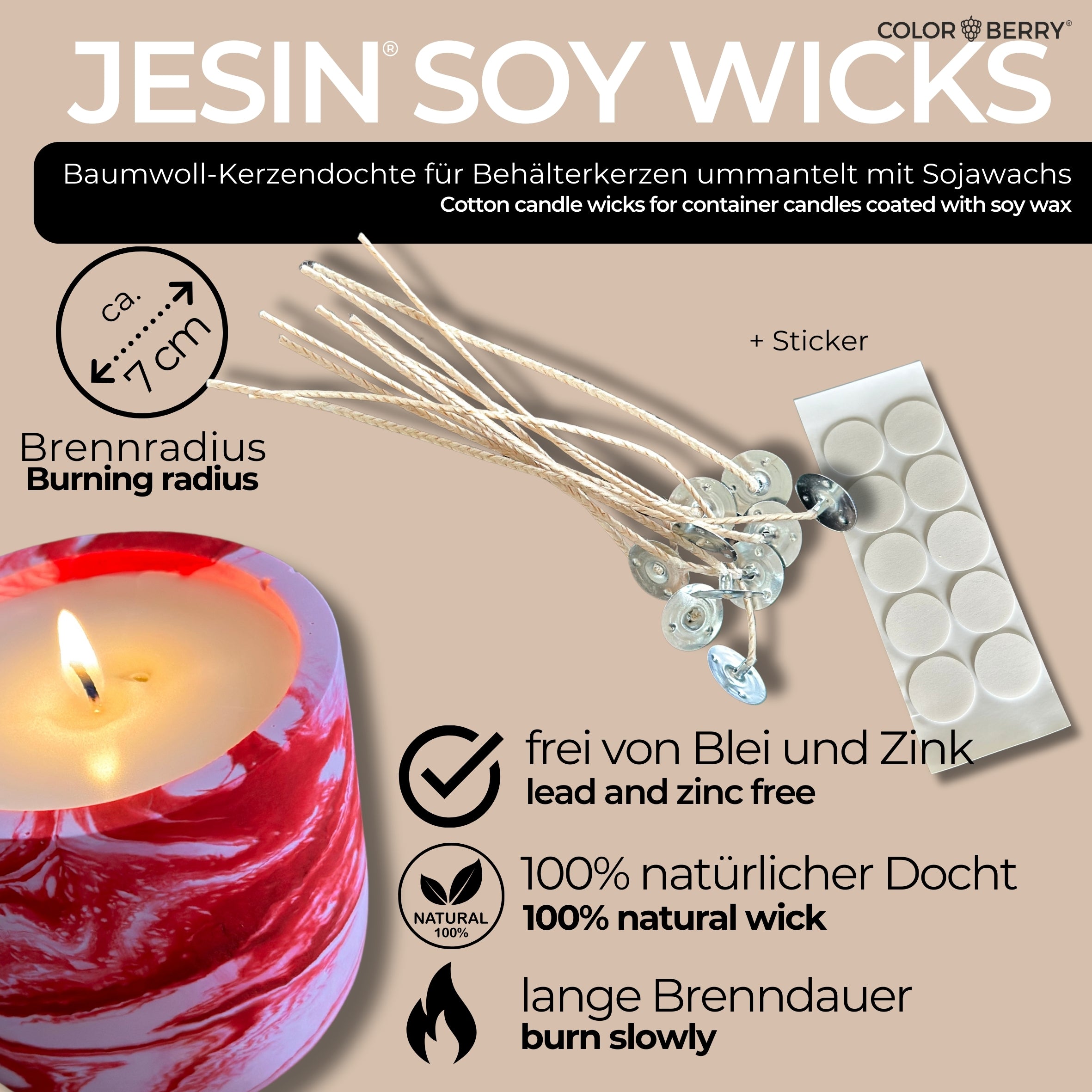 JESIN SOY SET - Wachs + Dochte für das Kerzengießen