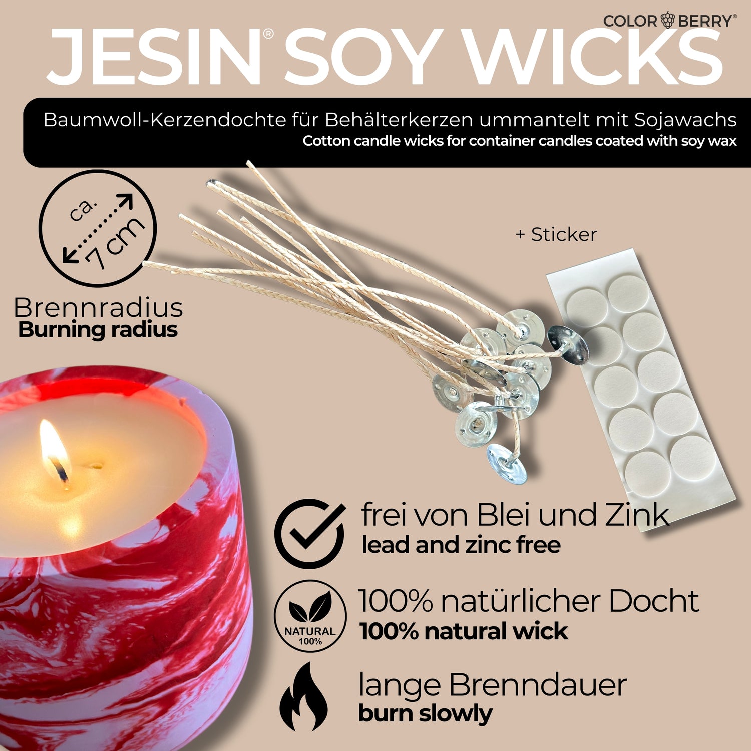 JESIN SOY WICKS - Kerzendochte - 10pc + Sticker